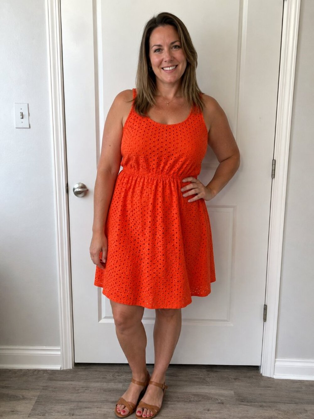 Old Navy Orange Eyelet Sleeveless Lined Dress back zipper size 10
